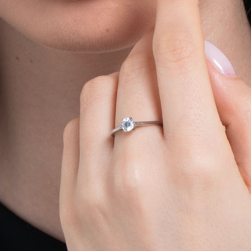 Anello solitario donna in acciaio con cristallo bianco taglia 14- Luca Barra
