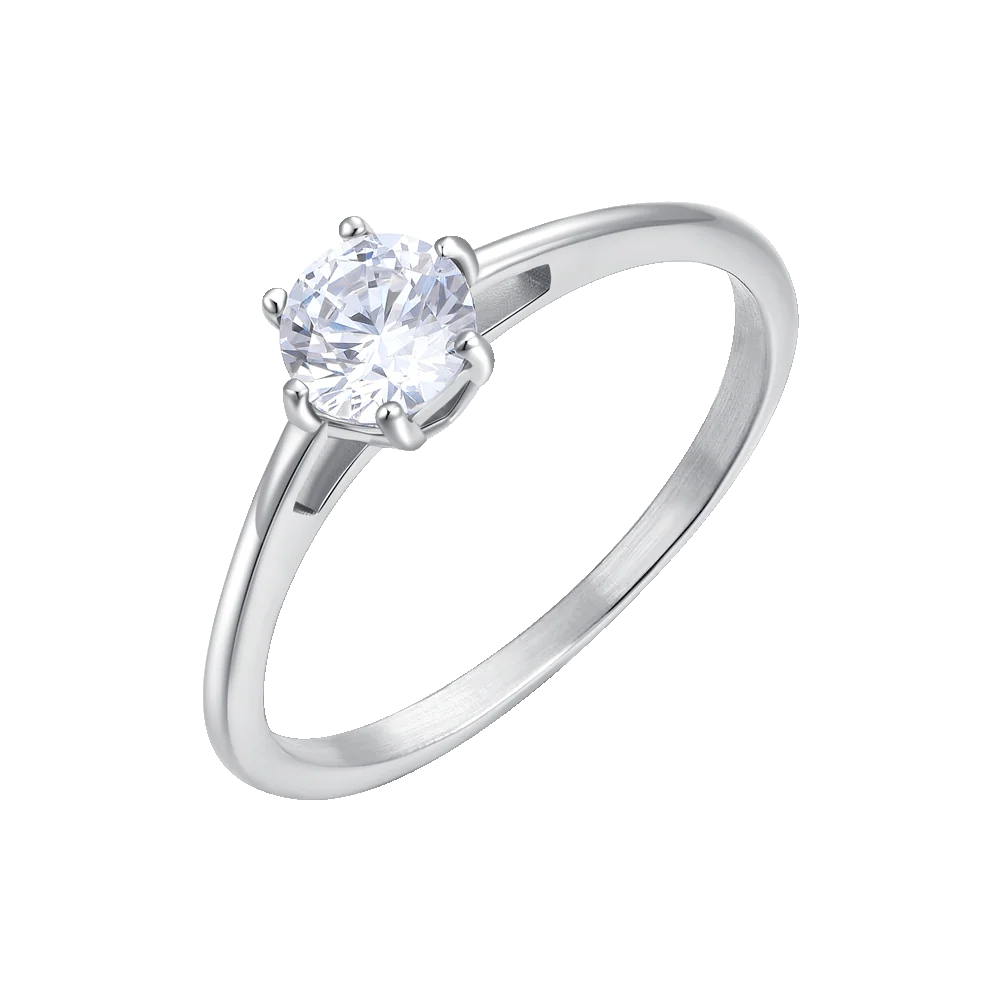 Anello solitario donna in acciaio con cristallo bianco Taglia 16 - Luca Barra