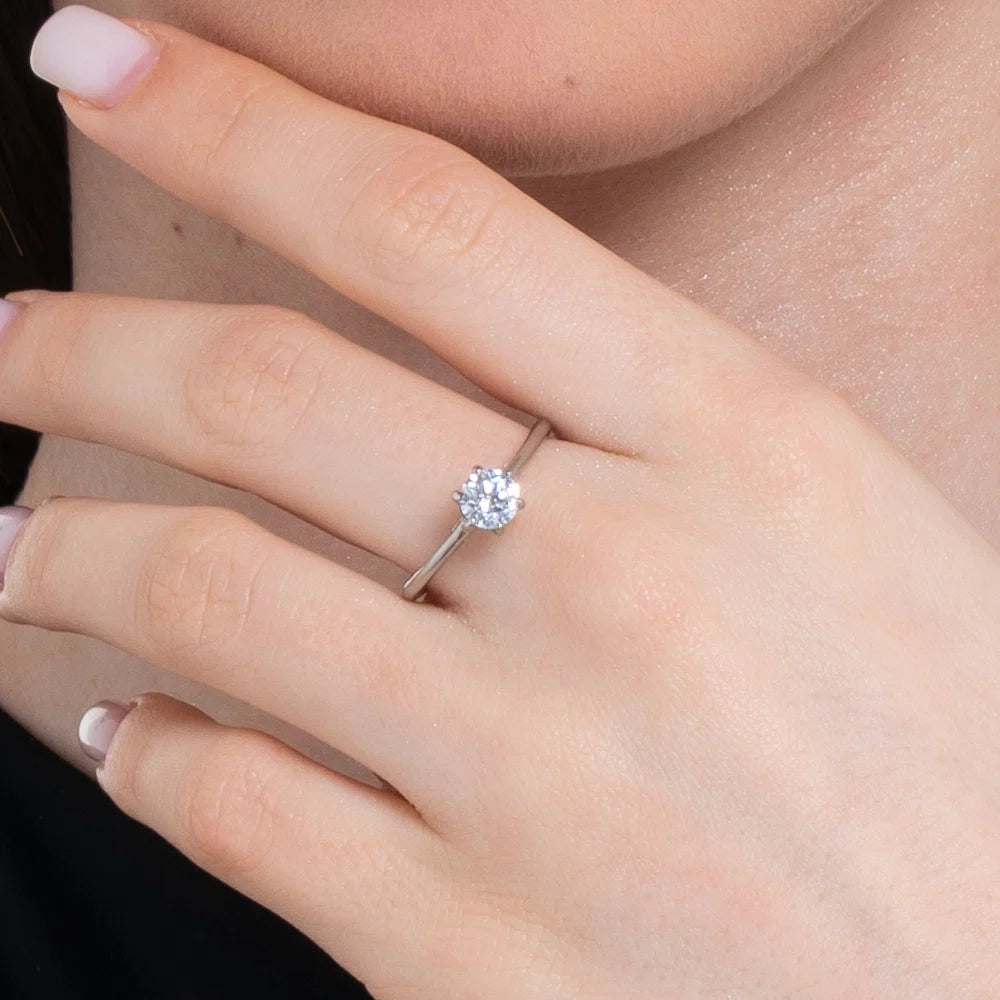 Anello solitario donna in acciaio con cristallo bianco Taglia 20 - Luca Barra