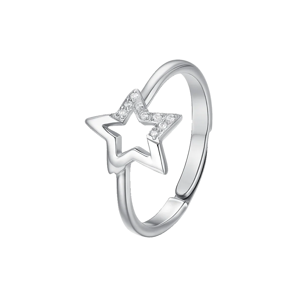 Anello donna in acciaio con stella e zirconi bianchi Misura M da 15 a19. - Luca Barra
