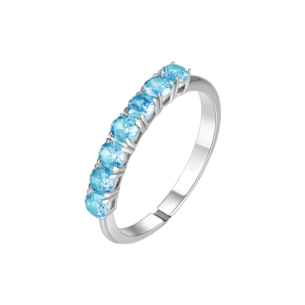 Anello donna in acciaio con zirconi acquamarina misura S - Luca Barra