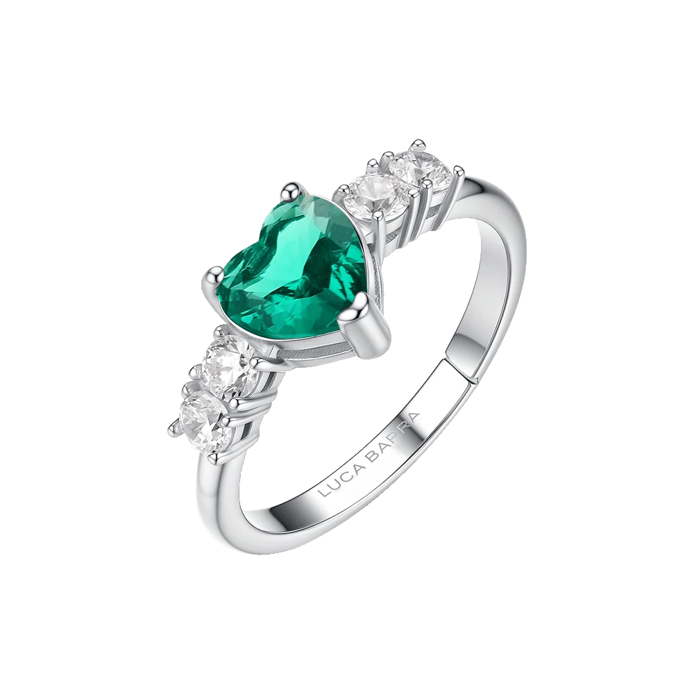 Anello donna in acciaio con cristallo cuore verde e cristalli bianchi misura S - Luca Barra