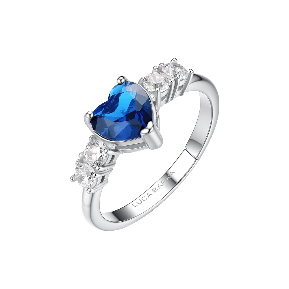 Anello donna in acciaio con cristallo cuore blu e cristalli bianchi misura S - Luca Barra