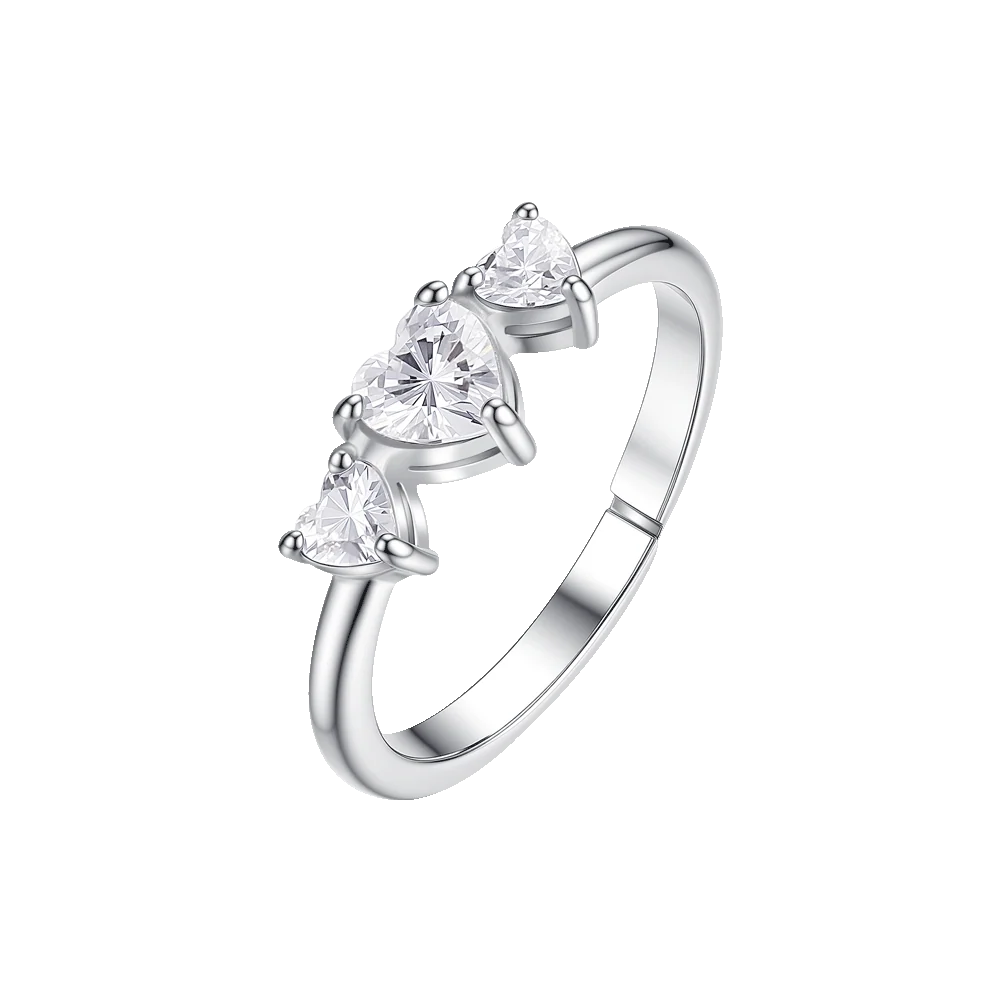 Anello donna in acciaio con cuori con zirconi bianchi Misura regolabile Misura M - Luca Barra