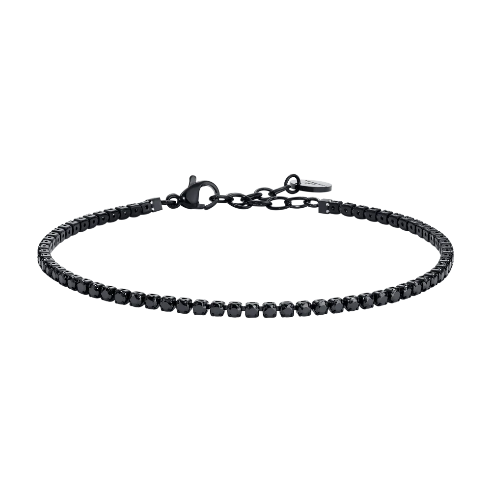 Bracciale uomo in acciaio IP Nero con zirconi neri - Luca Barra