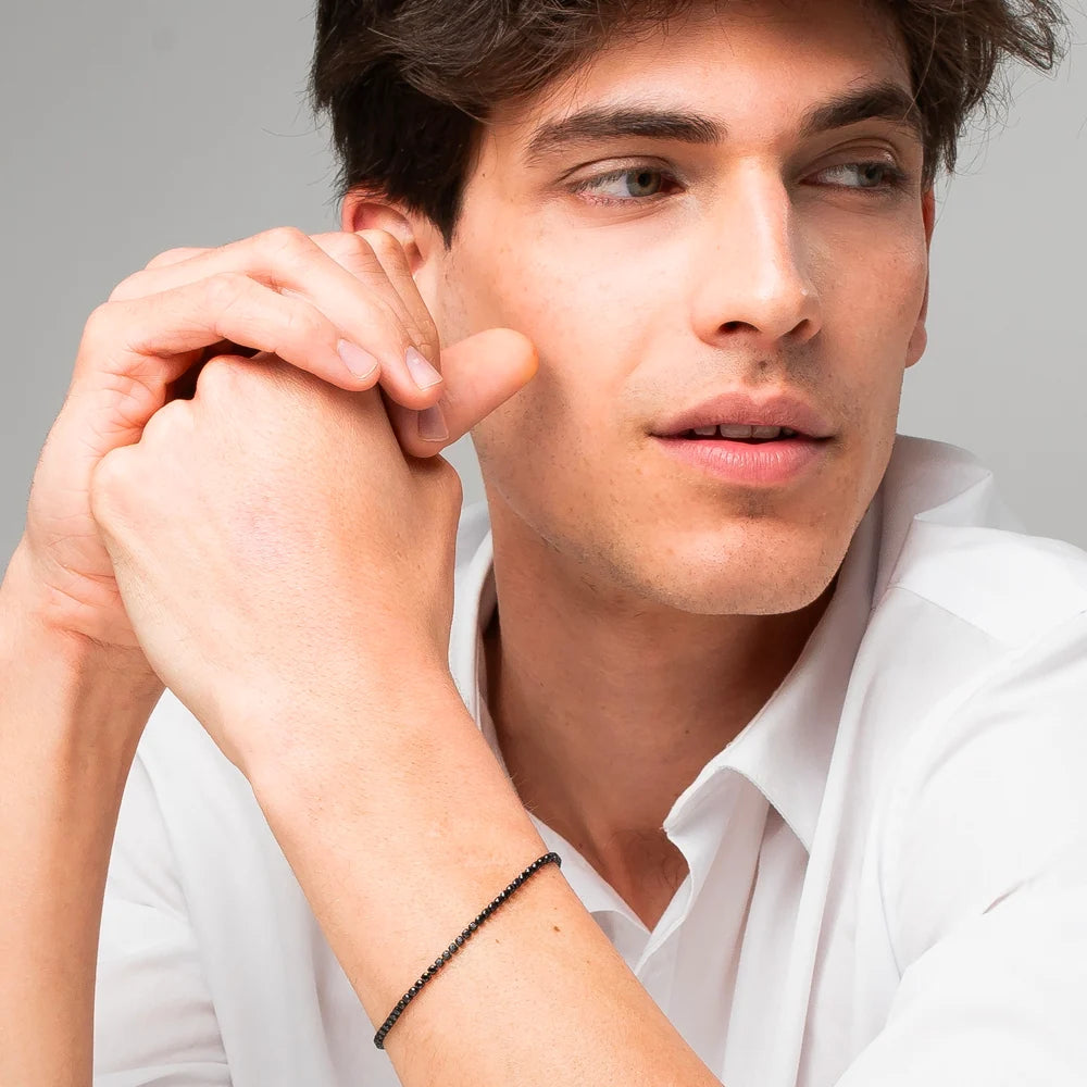 Bracciale uomo in acciaio IP Nero con zirconi neri - Luca Barra