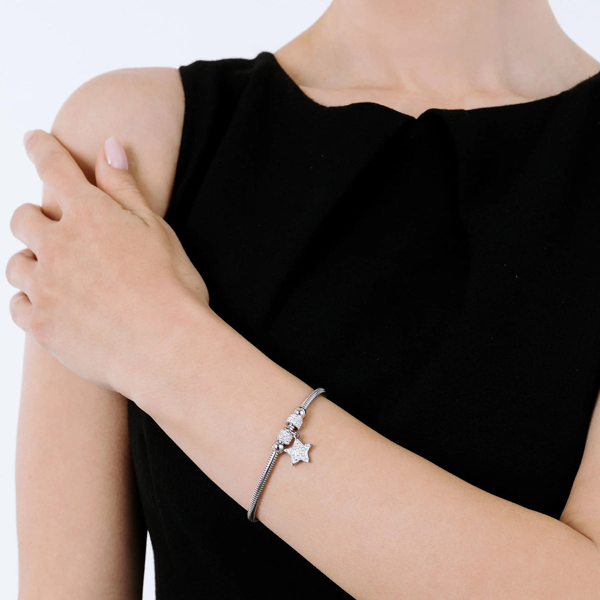 Bracciale donna in acciaio stella con cristalli bianchi - Luca Barra