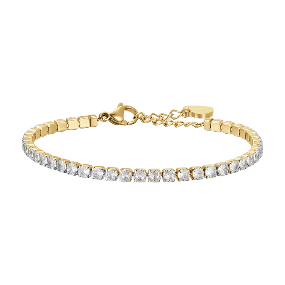Bracciale tennis donna in acciaio IP Gold con cristalli bianchi - Luca Barra