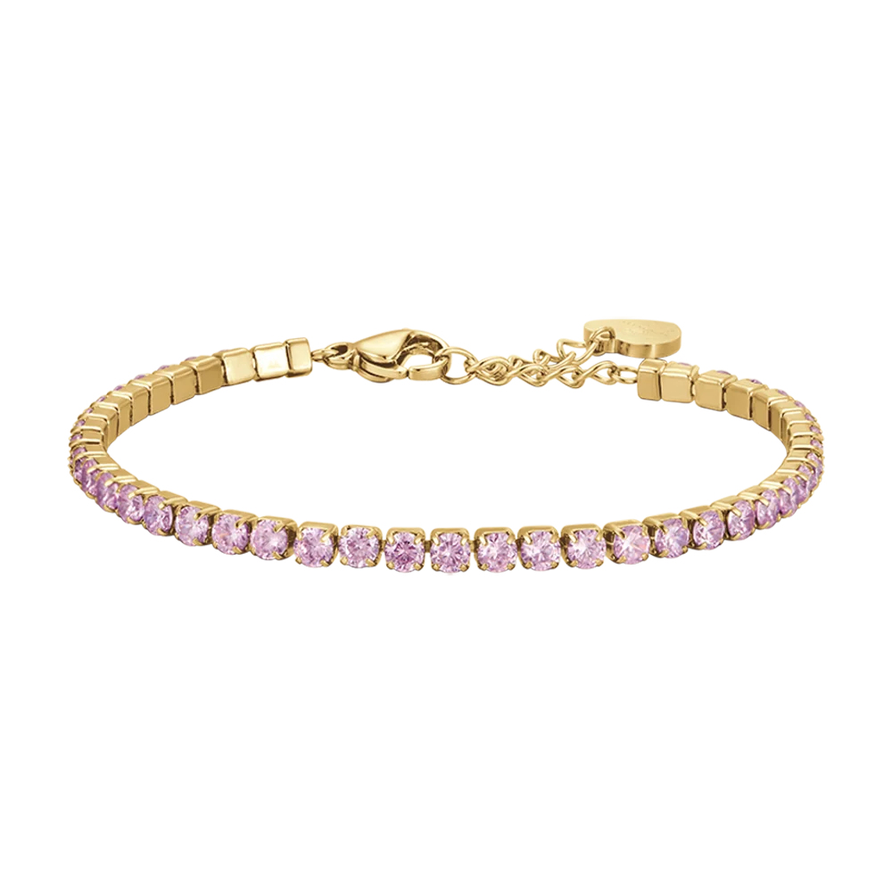 Bracciale tennis donna in acciaio IP Gold con cristalli rosa - Luca Barra