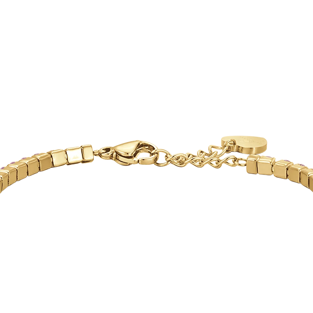 Bracciale tennis donna in acciaio IP Gold con cristalli rosa - Luca Barra
