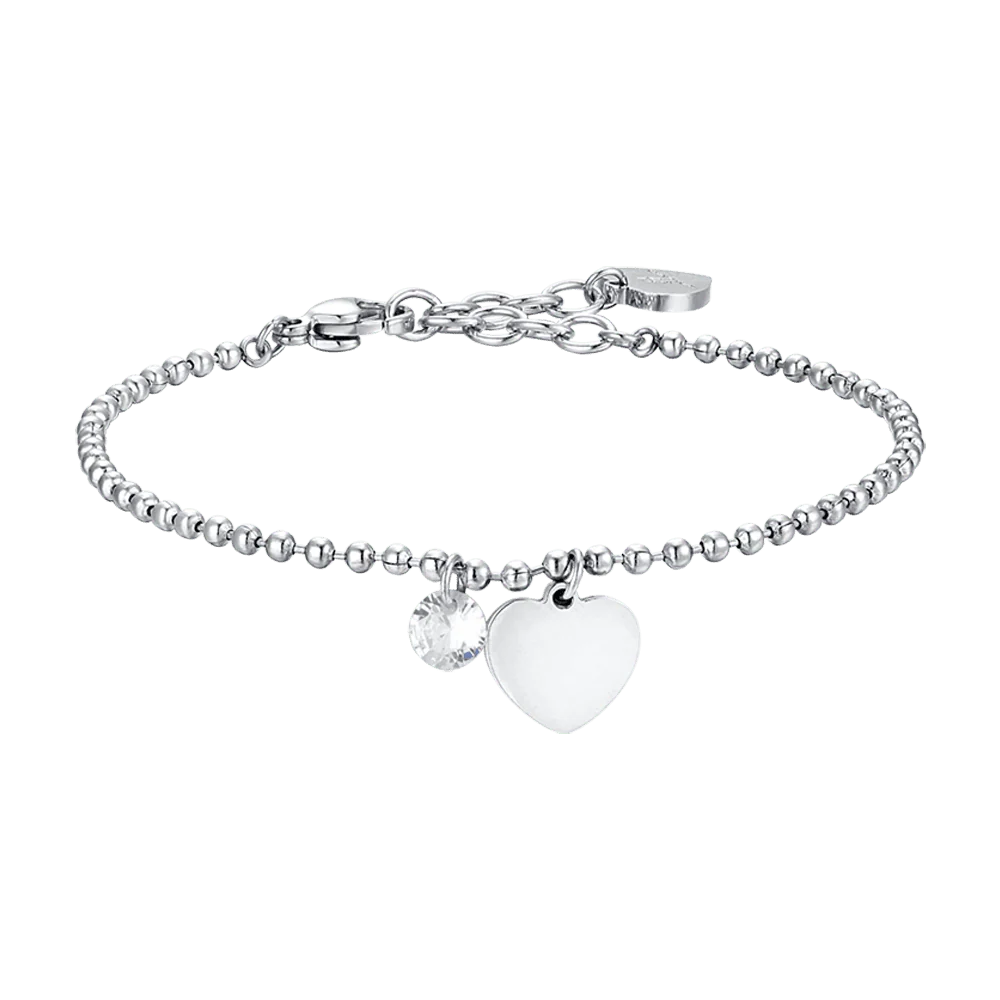 Bracciale donna in acciaio con cuore e zircone bianco - Luca Barra