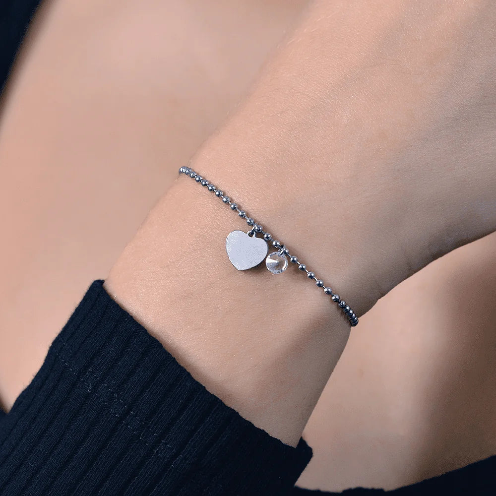 Bracciale donna in acciaio con cuore e zircone bianco - Luca Barra