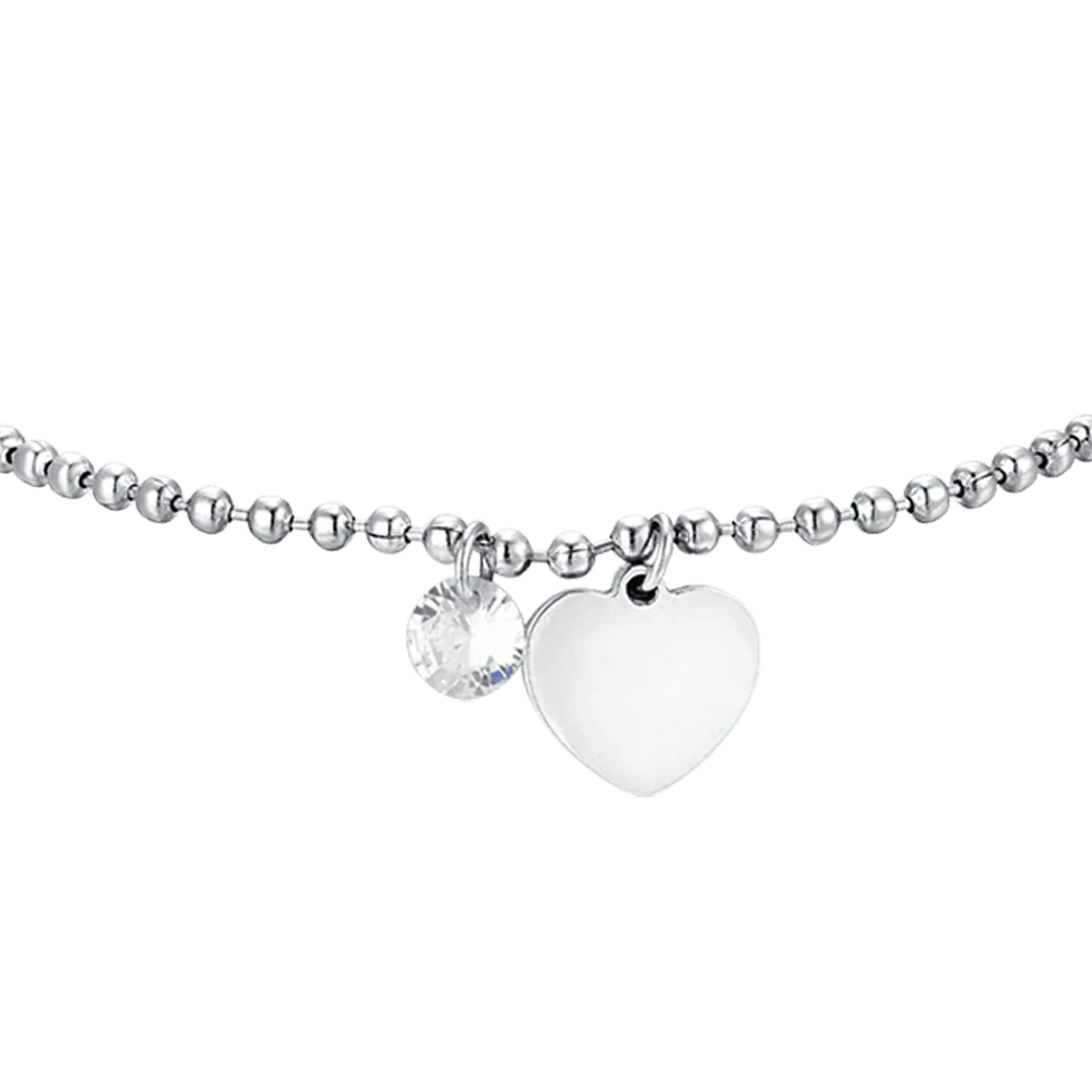Bracciale donna in acciaio con cuore e zircone bianco - Luca Barra