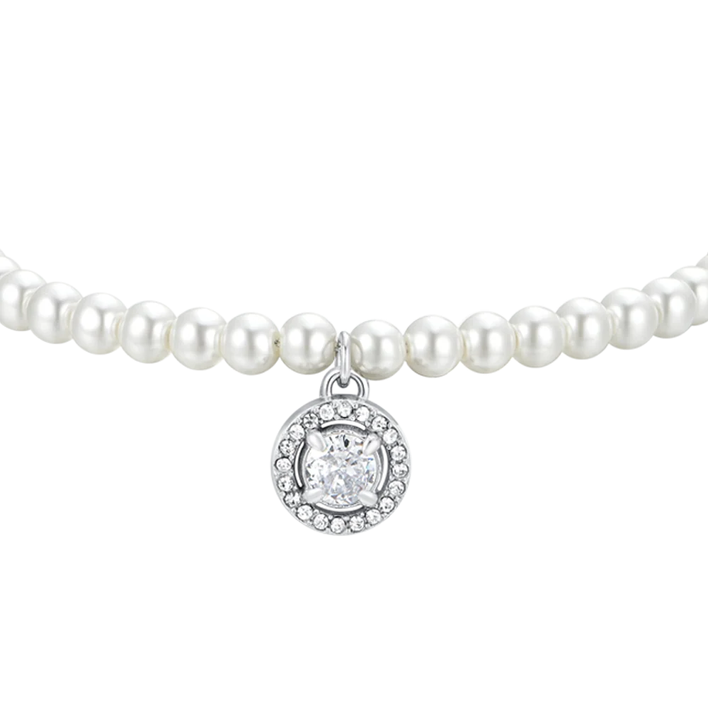 Bracciale donna in acciaio perle sintetiche e zircone - Luca Barra