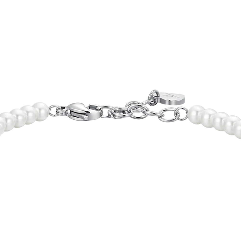 Bracciale donna in acciaio perle sintetiche e cuore zircone bianco - Luca Barra