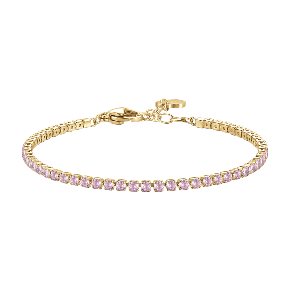 Bracciale tennis donna in acciaio colore oro con zirconi rosa - Luca Barra