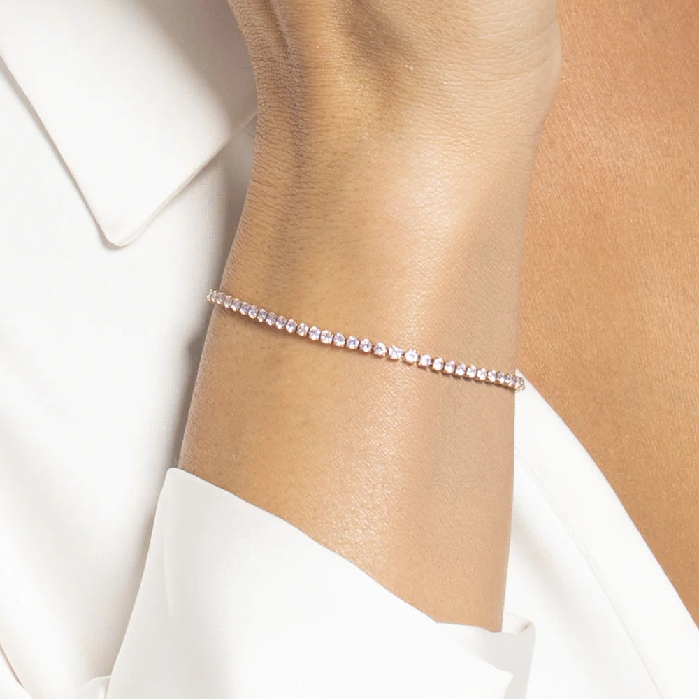 Bracciale tennis donna in acciaio colore oro con zirconi rosa - Luca Barra