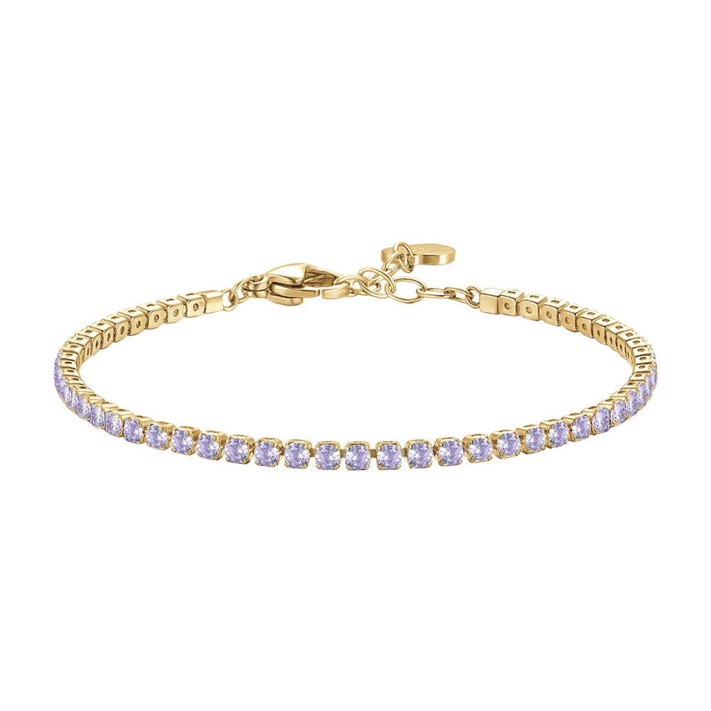 Bracciale tennis donna in acciaio colore oro con zirconi viola - Luca Barra