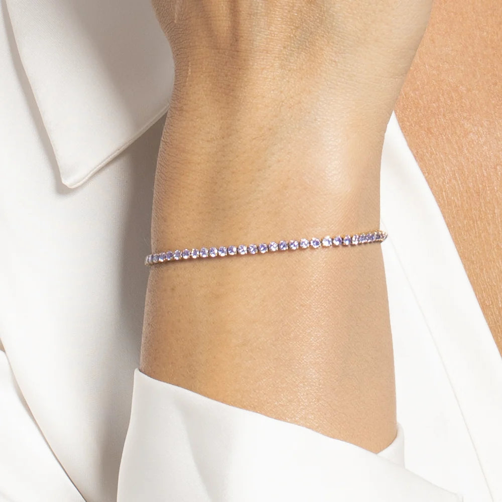 Bracciale tennis donna in acciaio colore oro con zirconi viola - Luca Barra