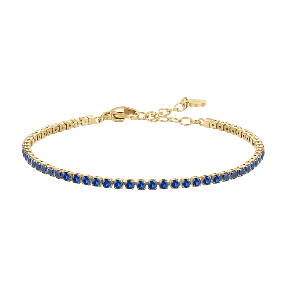 Bracciale tennis donna in acciaio colore oro con zirconi blu - Luca Barra
