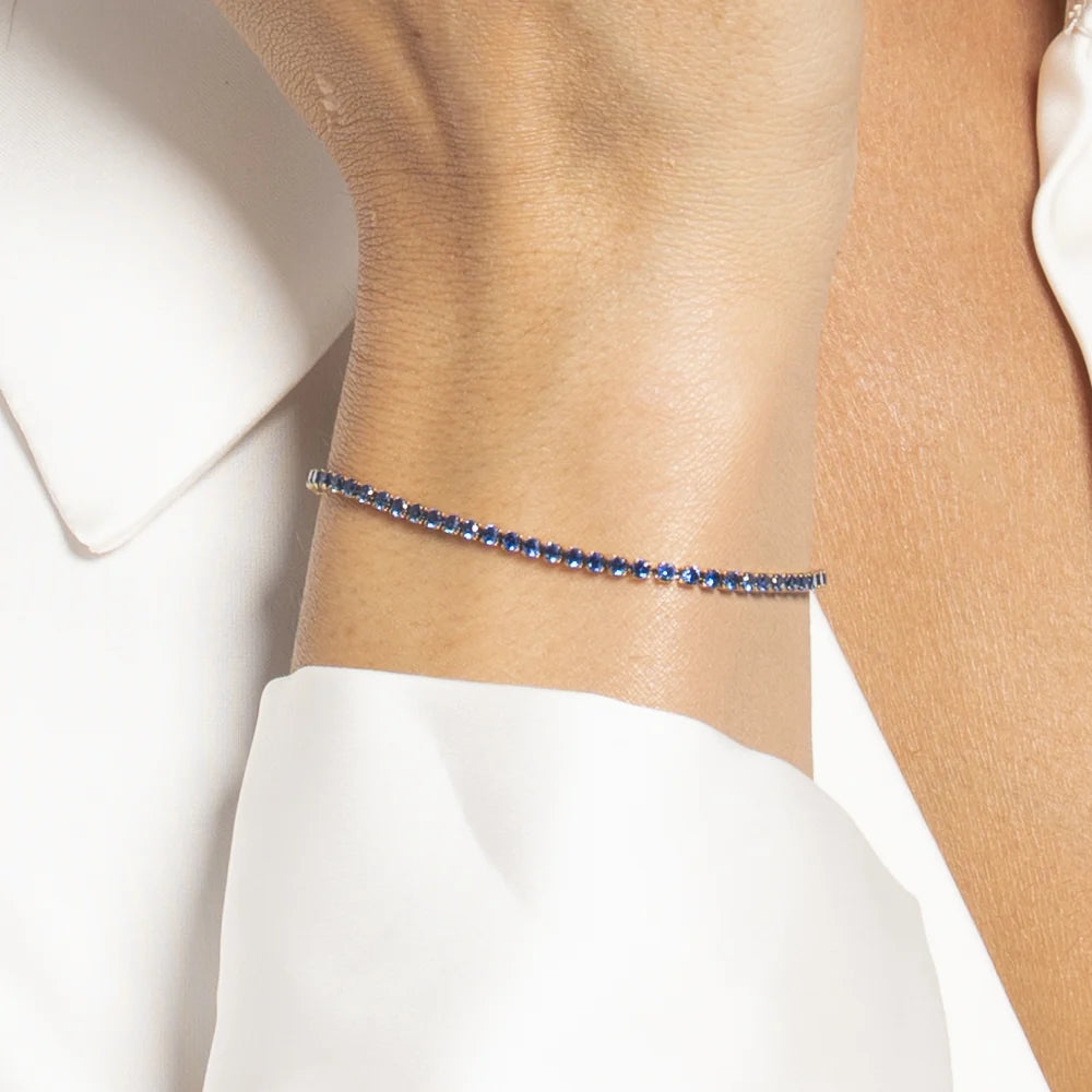 Bracciale tennis donna in acciaio colore oro con zirconi blu - Luca Barra