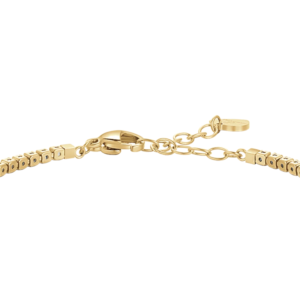 Bracciale tennis donna in acciaio colore oro con zirconi blu - Luca Barra