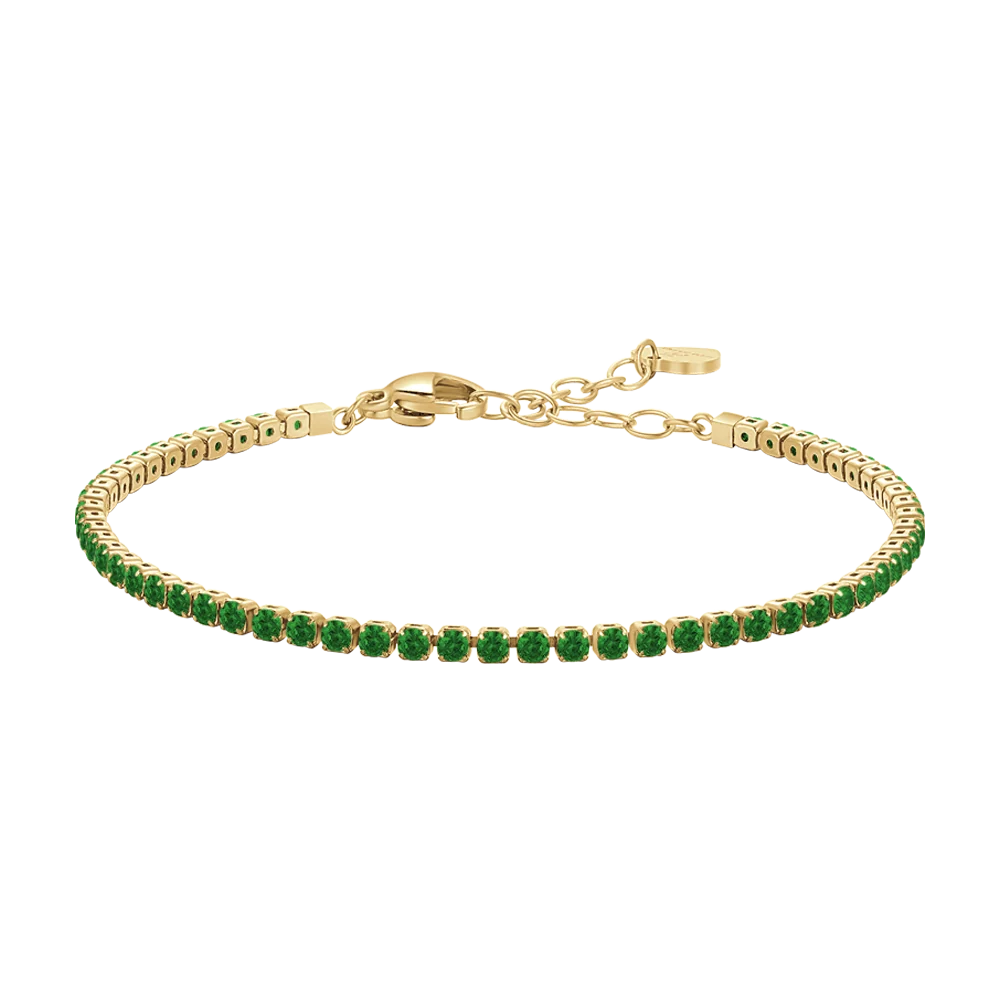 Bracciale tennis donna in acciaio colore oro con zirconi verdi - Luca Barra