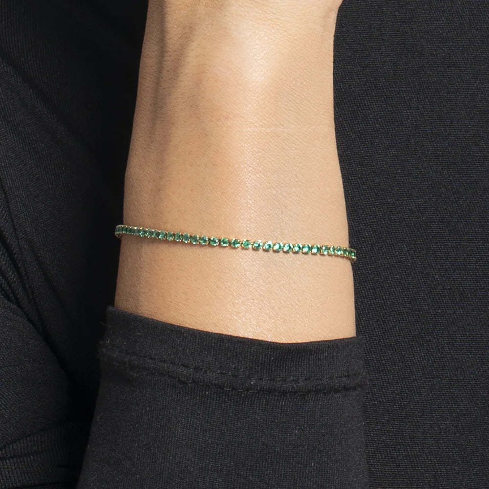 Bracciale tennis donna in acciaio colore oro con zirconi verdi - Luca Barra