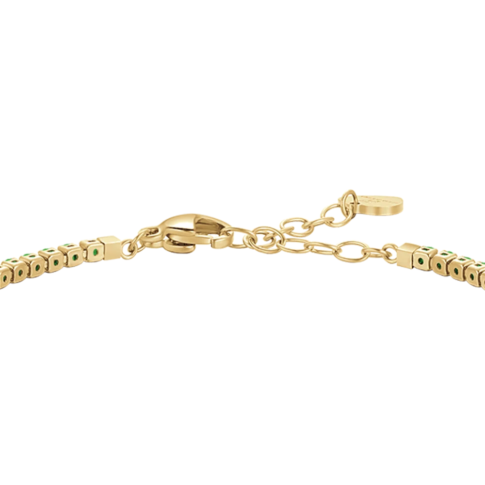 Bracciale tennis donna in acciaio colore oro con zirconi verdi - Luca Barra