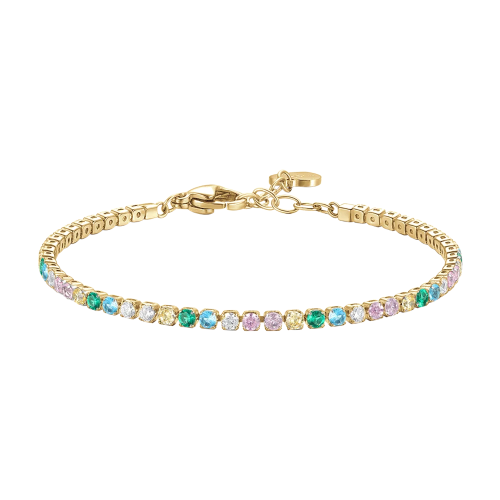 Bracciale tennis donna in acciaio colore oro con zirconi multicolor - Luca Barra