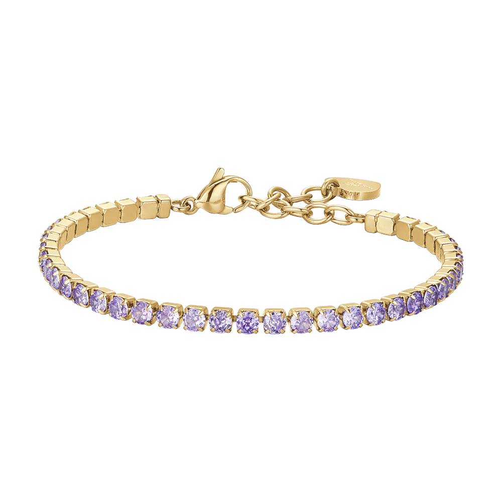 Bracciale donna tennis in acciaio IP Gold con cristalli viola - Luca Barra