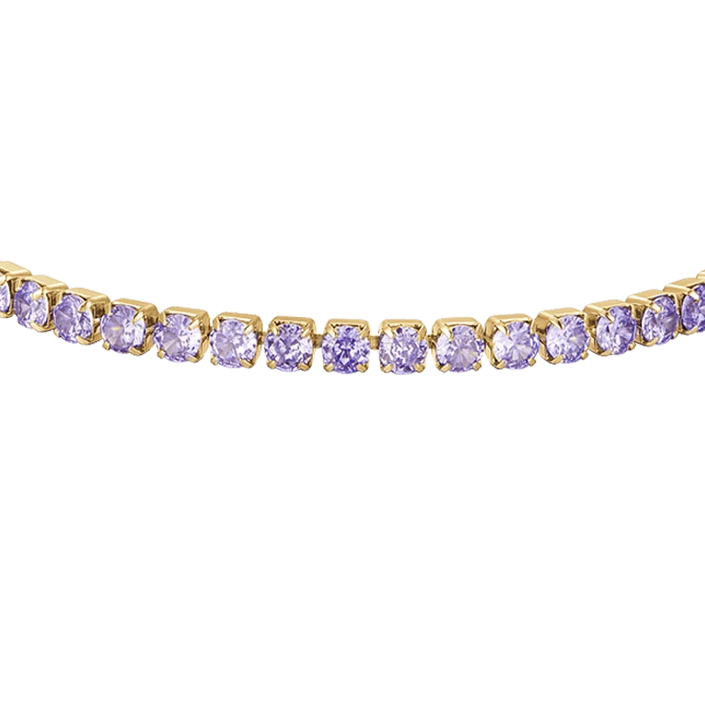 Bracciale donna tennis in acciaio IP Gold con cristalli viola - Luca Barra
