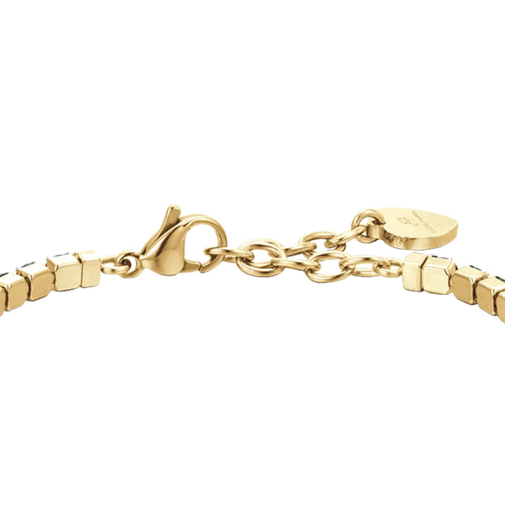 Bracciale donna tennis in acciaio IP Gold con cristalli verdi - Luca Barra