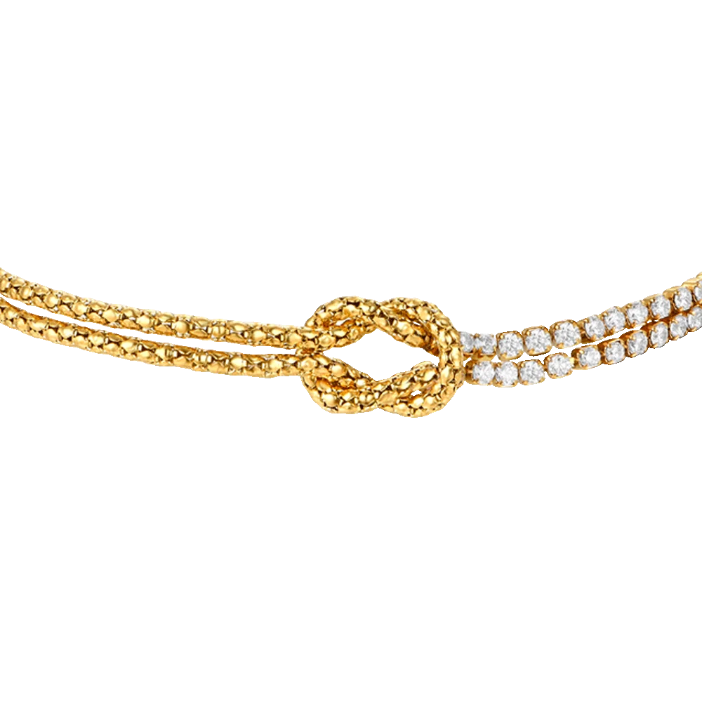 Bracciale donna in acciaio IP Gold con nodo e zirconi bianchi - Luca Barra
