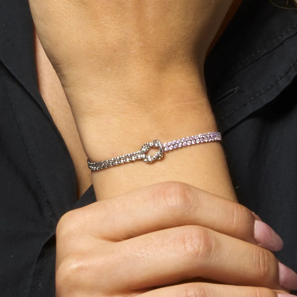 Bracciale donna in acciaio con nodo e zirconi rosa - Luca Barra