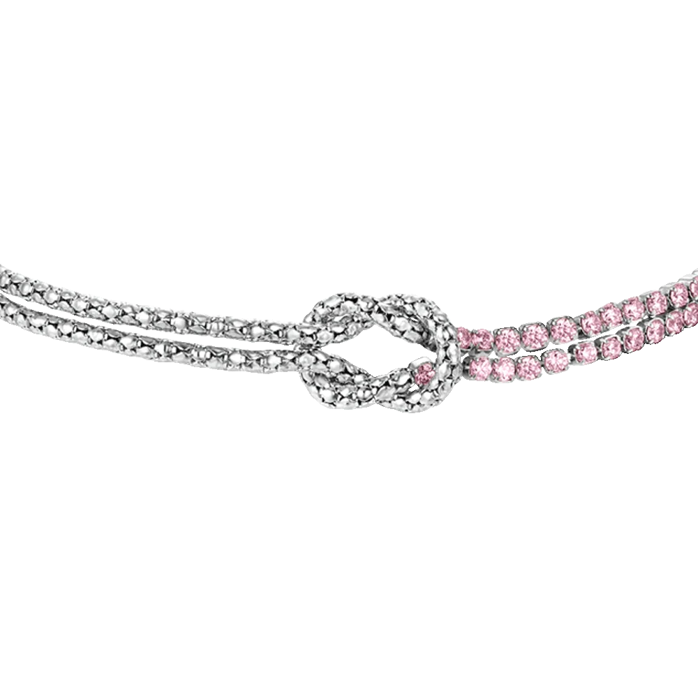 Bracciale donna in acciaio con nodo e zirconi rosa - Luca Barra