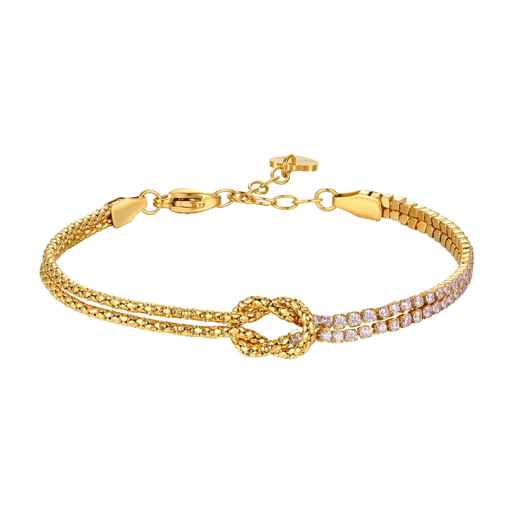 Bracciale donna in acciaio IP Gold con nodo e zirconi rosa - Luca Barra