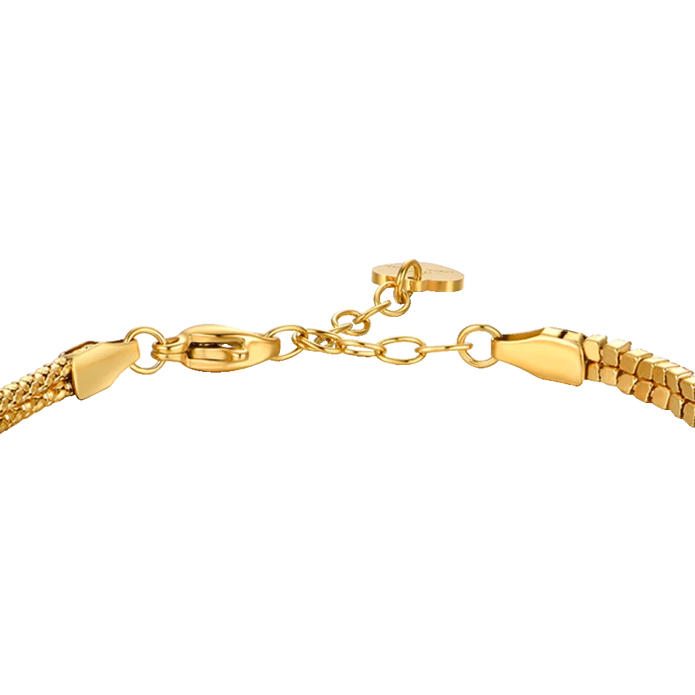 Bracciale donna in acciaio IP Gold con nodo e zirconi rosa - Luca Barra