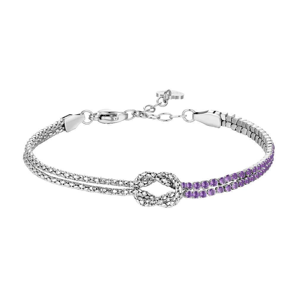 Bracciale donna in acciaio con nodo e zirconi viola - Luca Barra