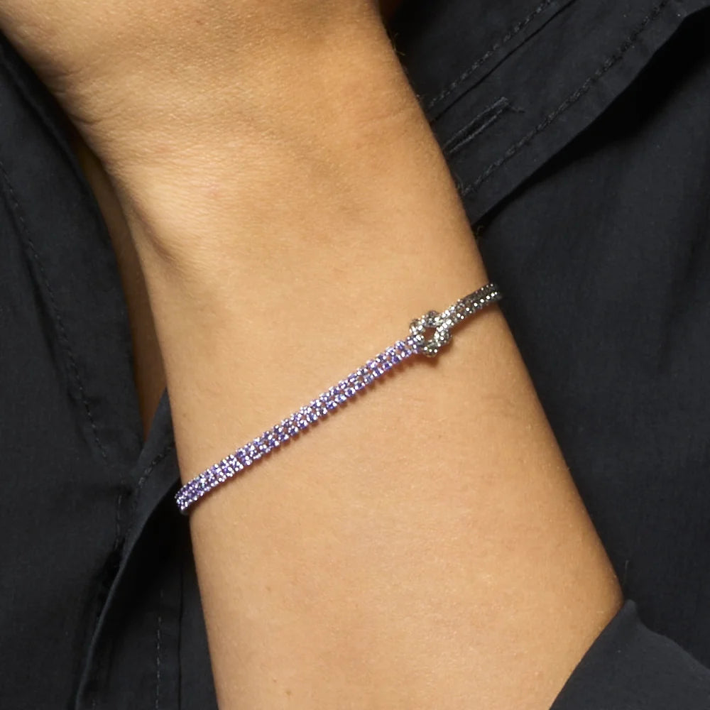 Bracciale donna in acciaio con nodo e zirconi viola - Luca Barra