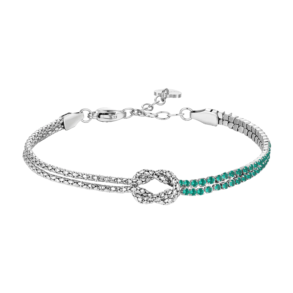 Bracciale donna in acciaio con nodo e zirconi verdi - Luca Barra