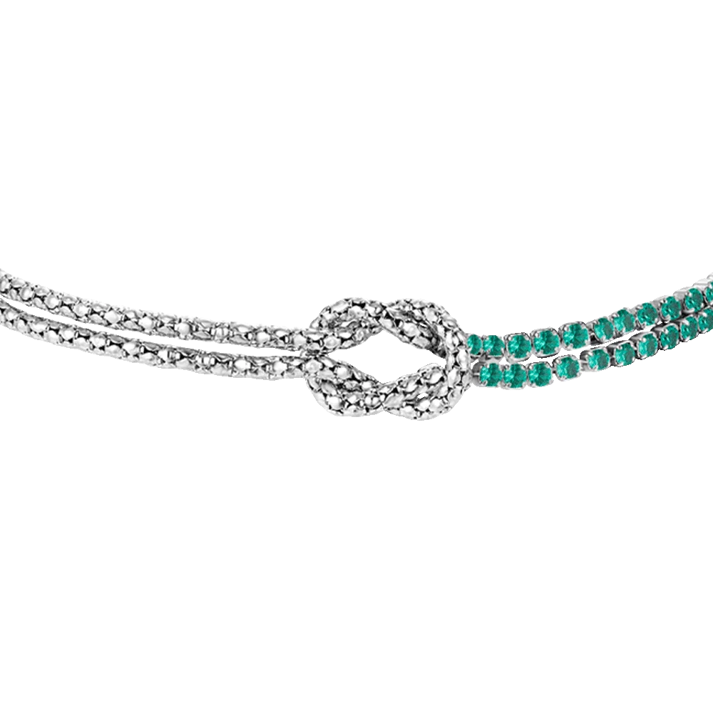 Bracciale donna in acciaio con nodo e zirconi verdi - Luca Barra