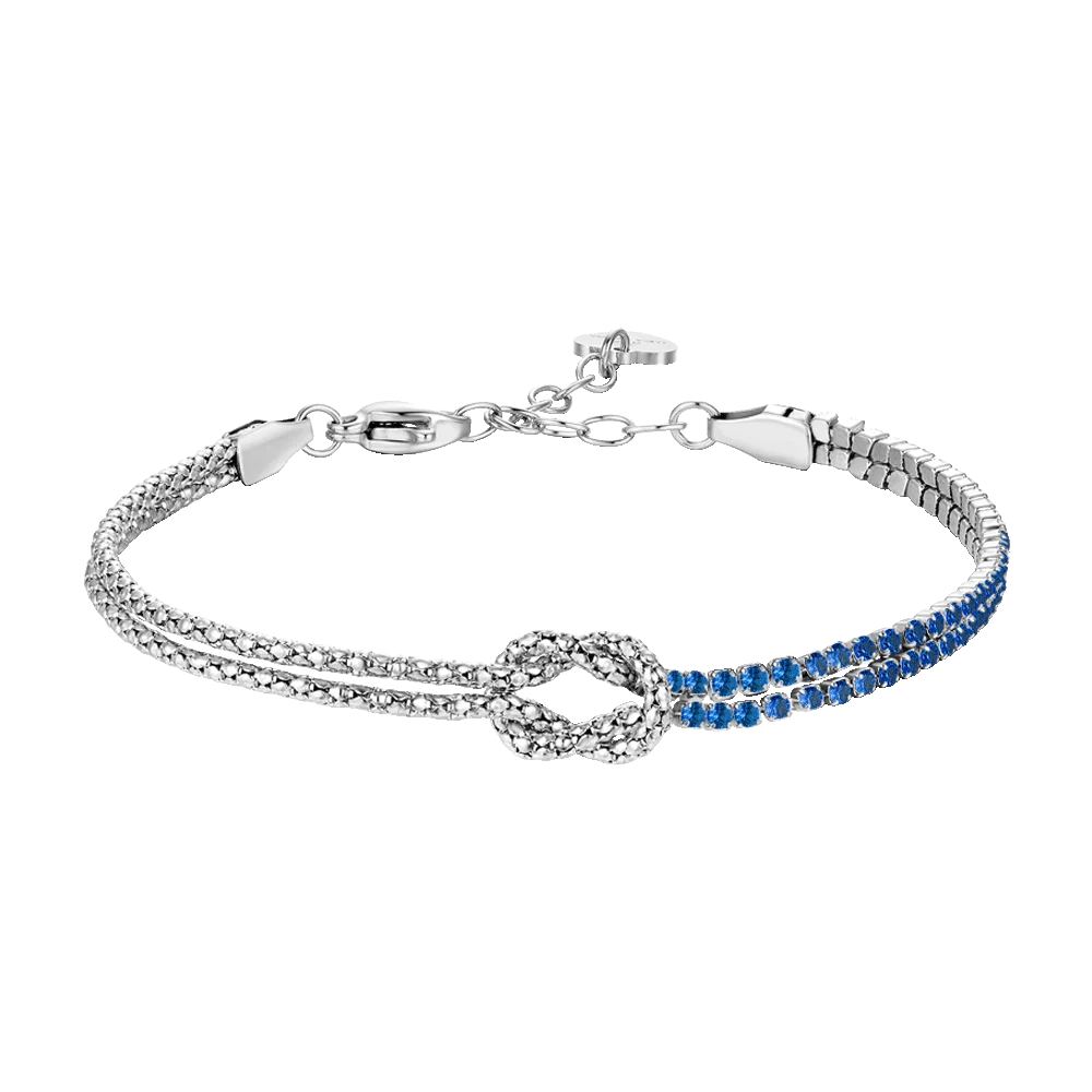 Bracciale donna in acciaio con nodo e zirconi blu - Luca Barra