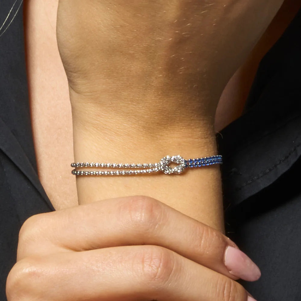 Bracciale donna in acciaio con nodo e zirconi blu - Luca Barra