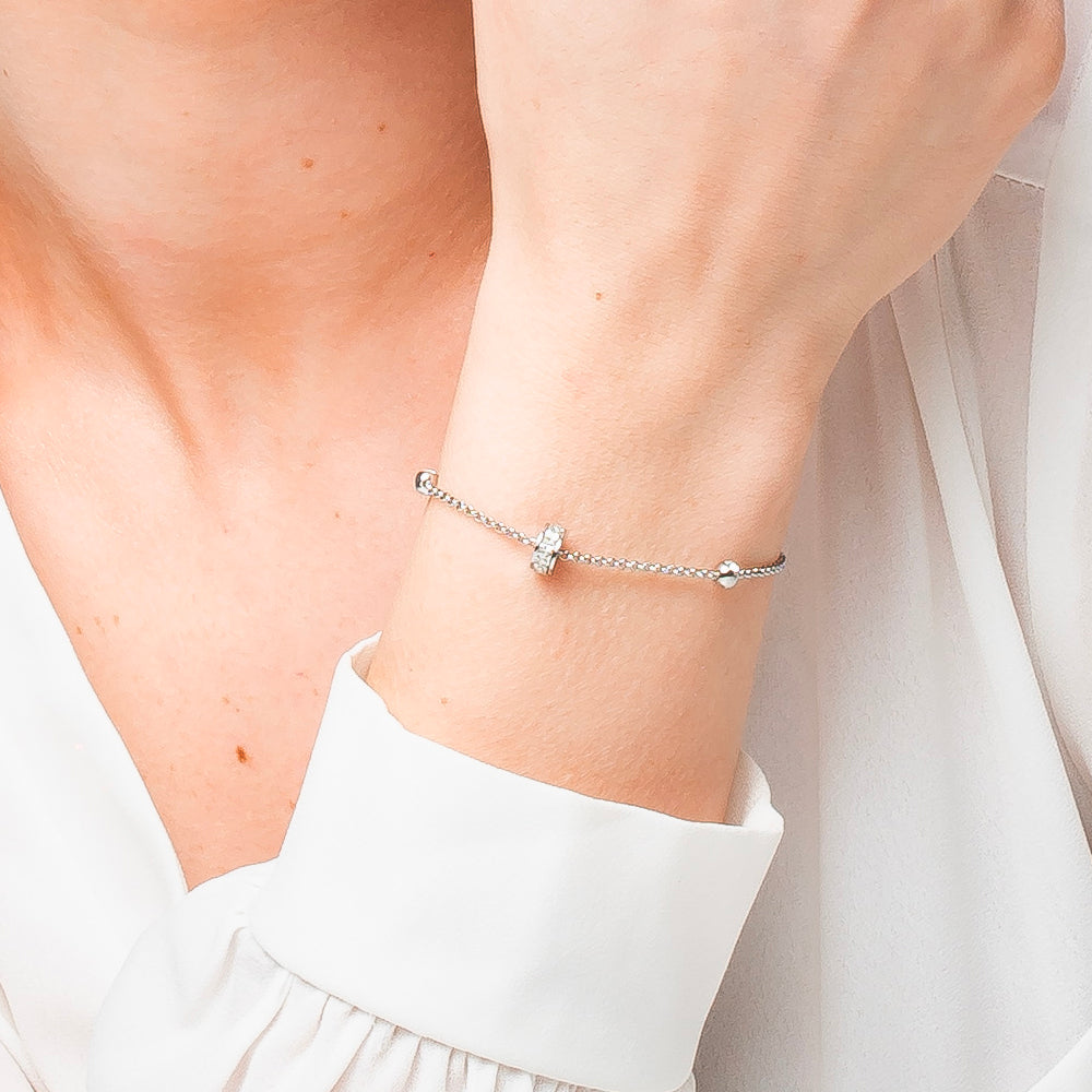 Bracciale donna in acciaio bussolotto ed elementi con zirconi bianchi - Luca Barra