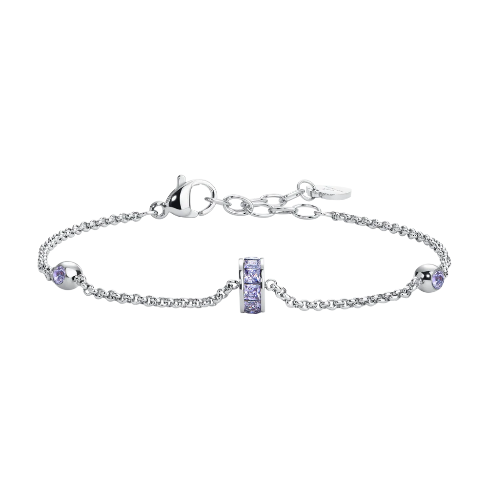Bracciale donna in acciaio bussolotto ed elementi con zirconi viola - Luca Barra