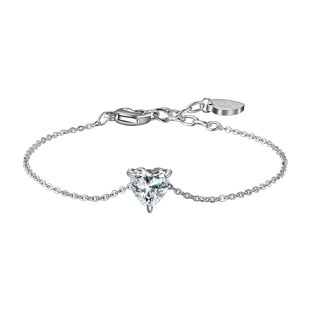 Bracciale donna in acciaio con cuore cristallo bianco - Luca Barra