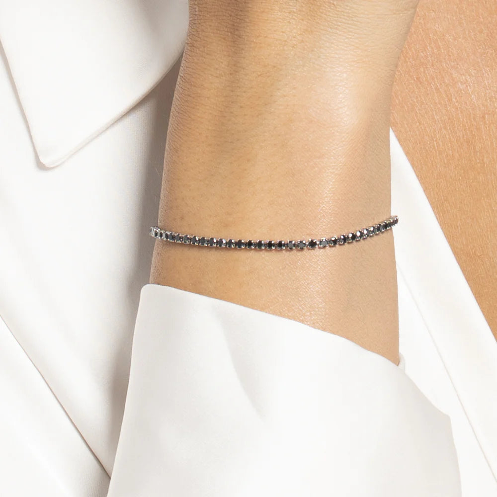 Bracciale tennis donna in acciaio con zirconi neri - Luca Barra