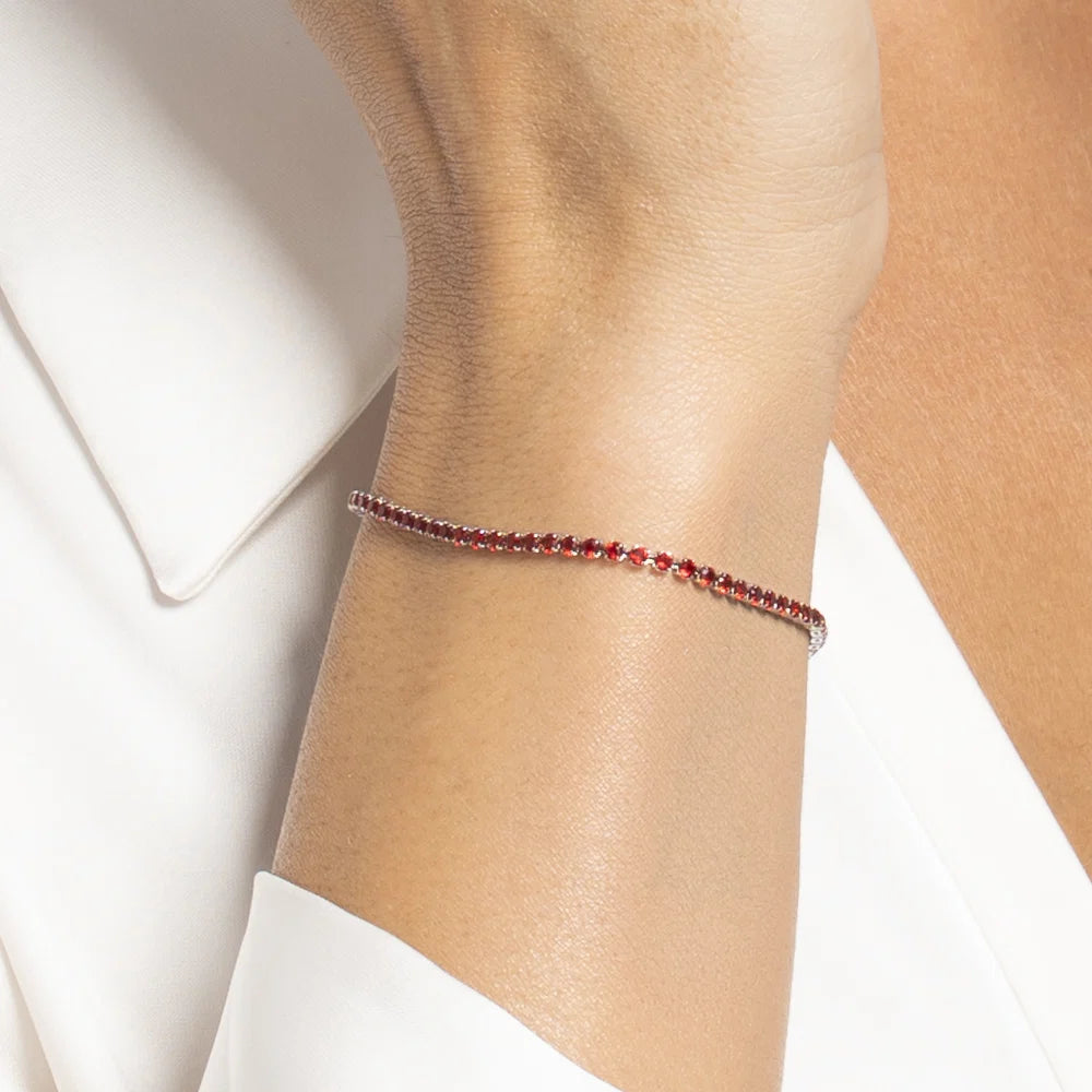 Bracciale tennis donna in acciaio con zirconi rossi - Luca Barra