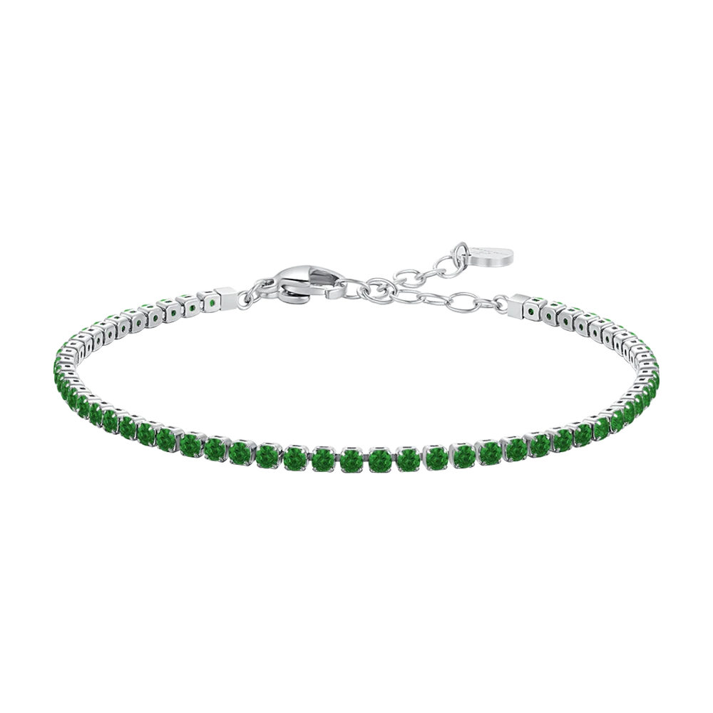 Bracciale tennis donna in acciaio con zirconi verdi - Luca Barra
